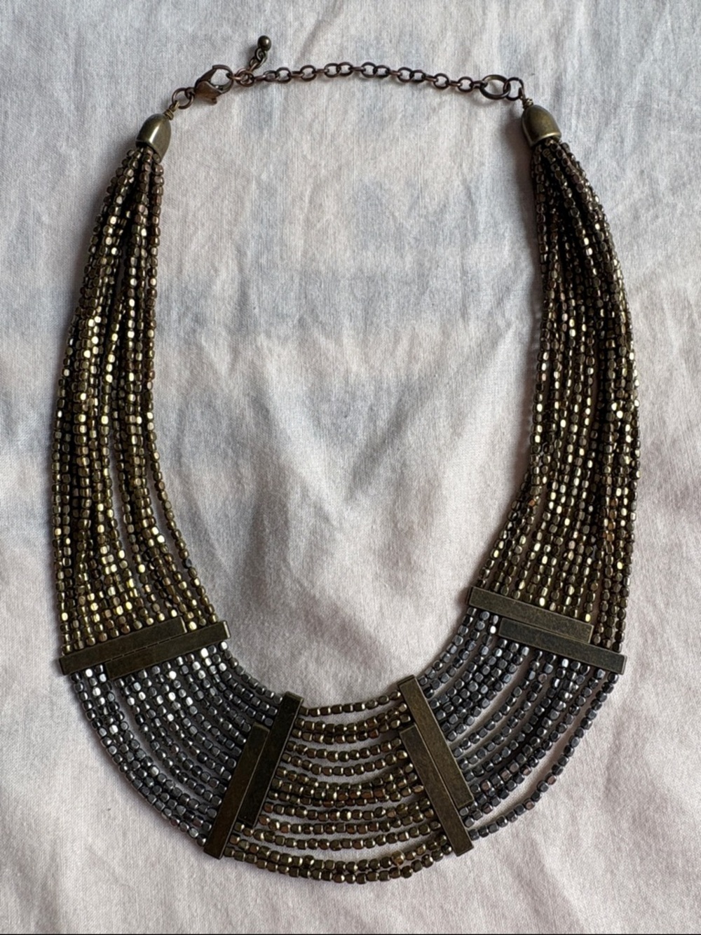 Multi-Strand Metallic Bead Statement Necklace - Bronze